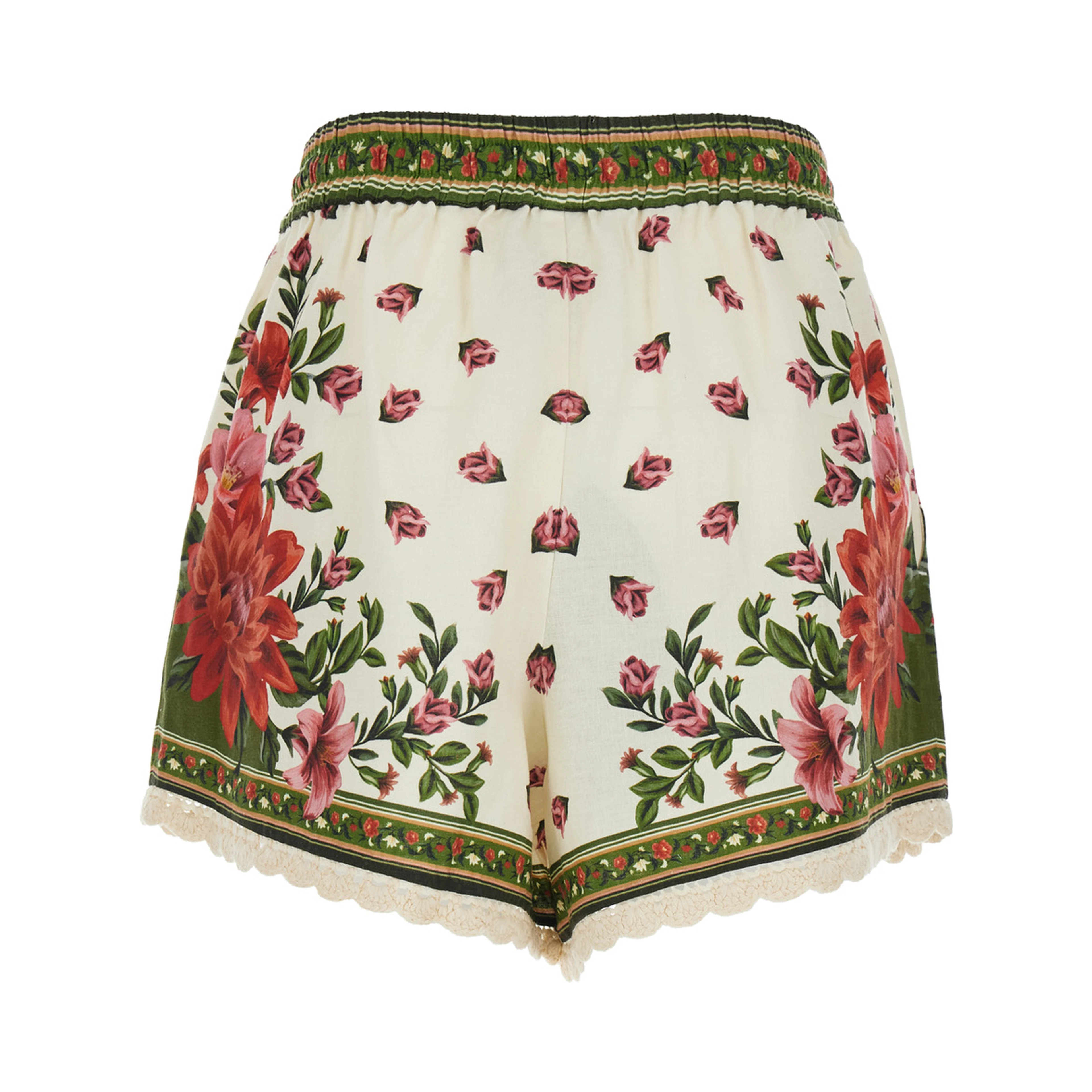 Wonder Multicolor Shorts with Drawstring Elastic Waist and All-Over Floral Print in Linen Blend Woman