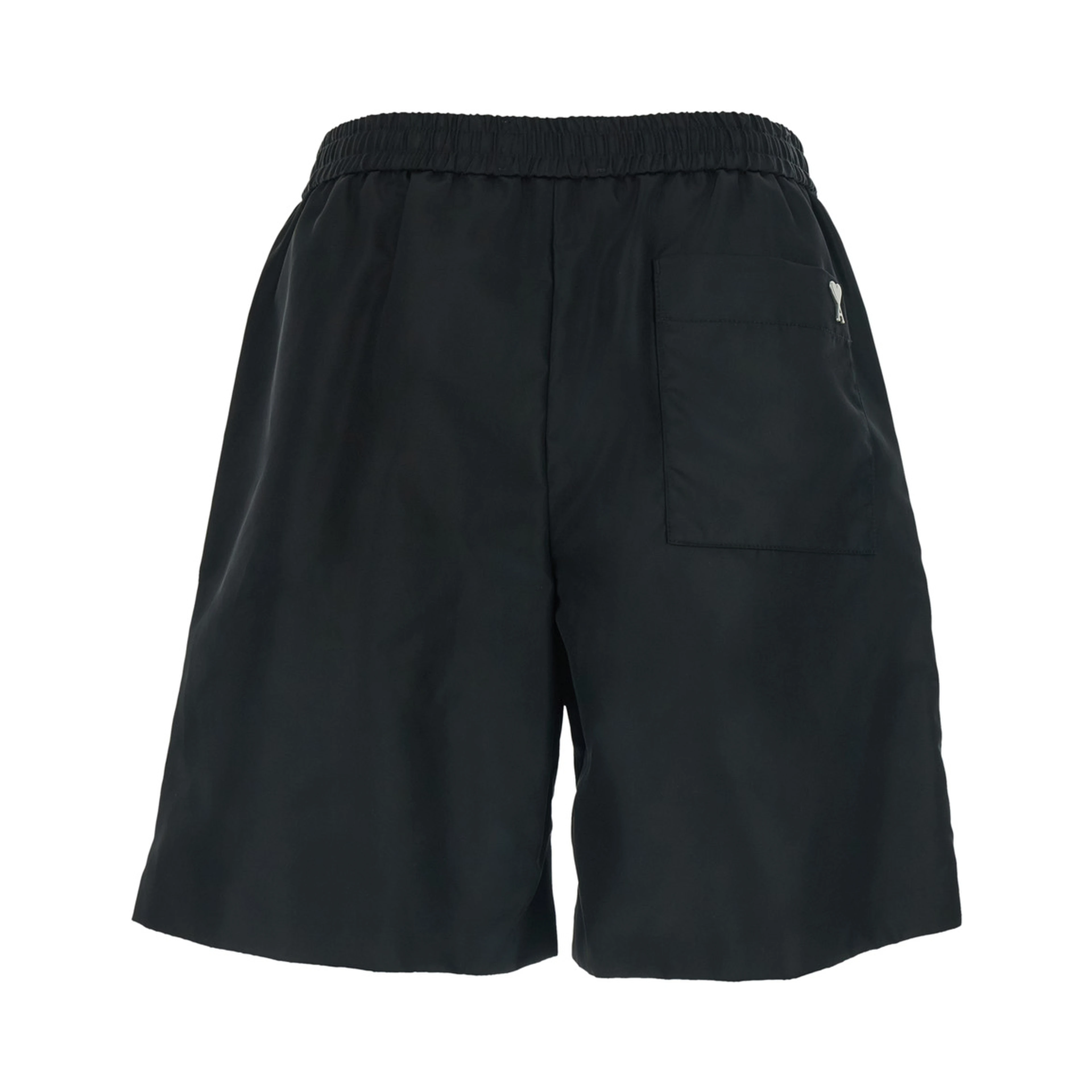 Black Shorts with Elastic Waist and AMI de Coeur Detail on the Back in Tech Fabric Man