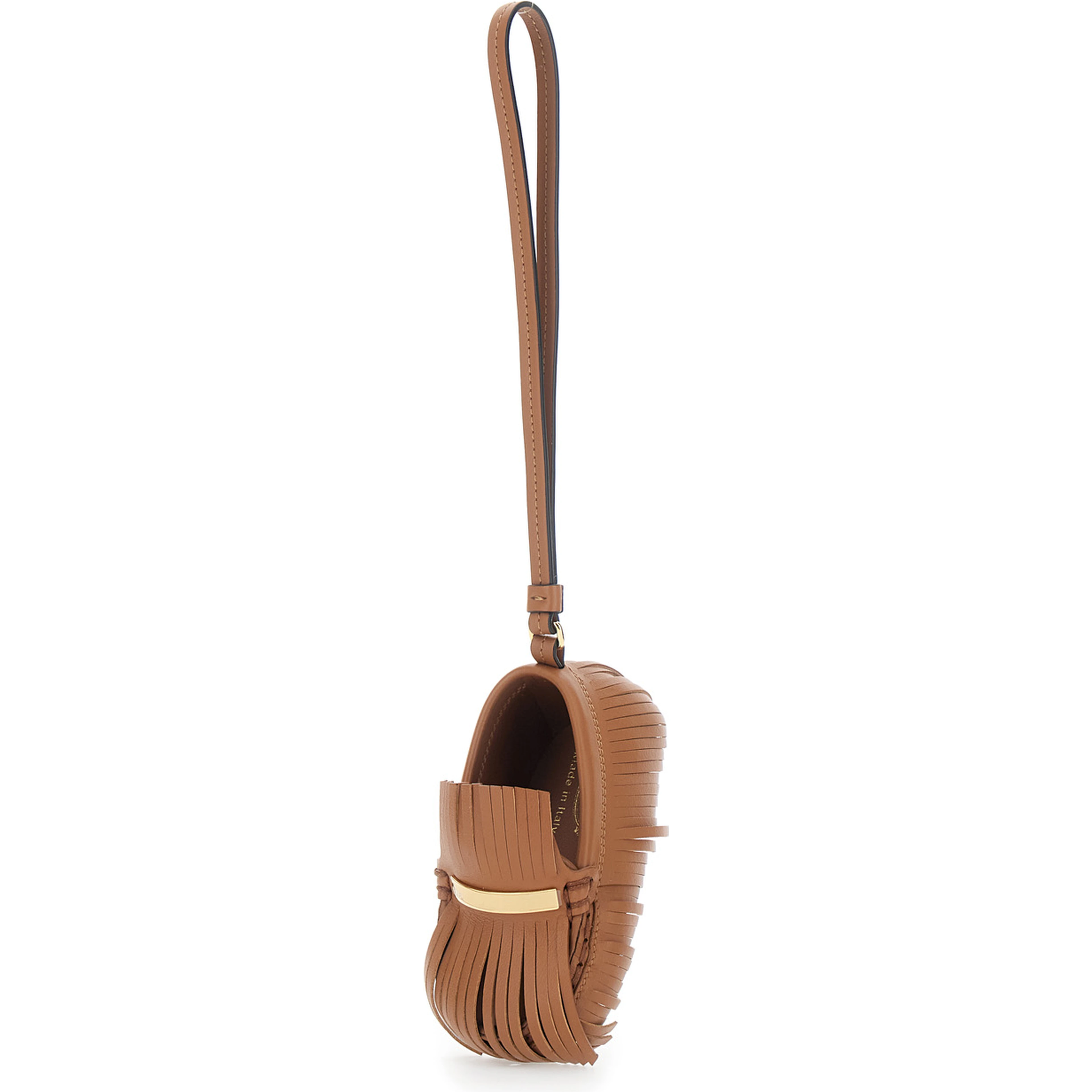 Fringe Pendant with Brown Leather Wrist Strap for Women