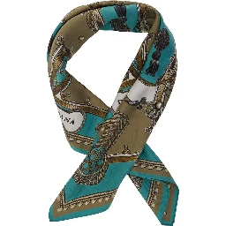 Green Silk Scarf with All-Over Print and Logo Lettering on the Front for Men