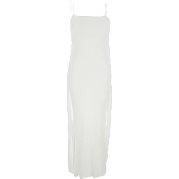 White Dress with Straight Neckline in Tech Fabric Woman