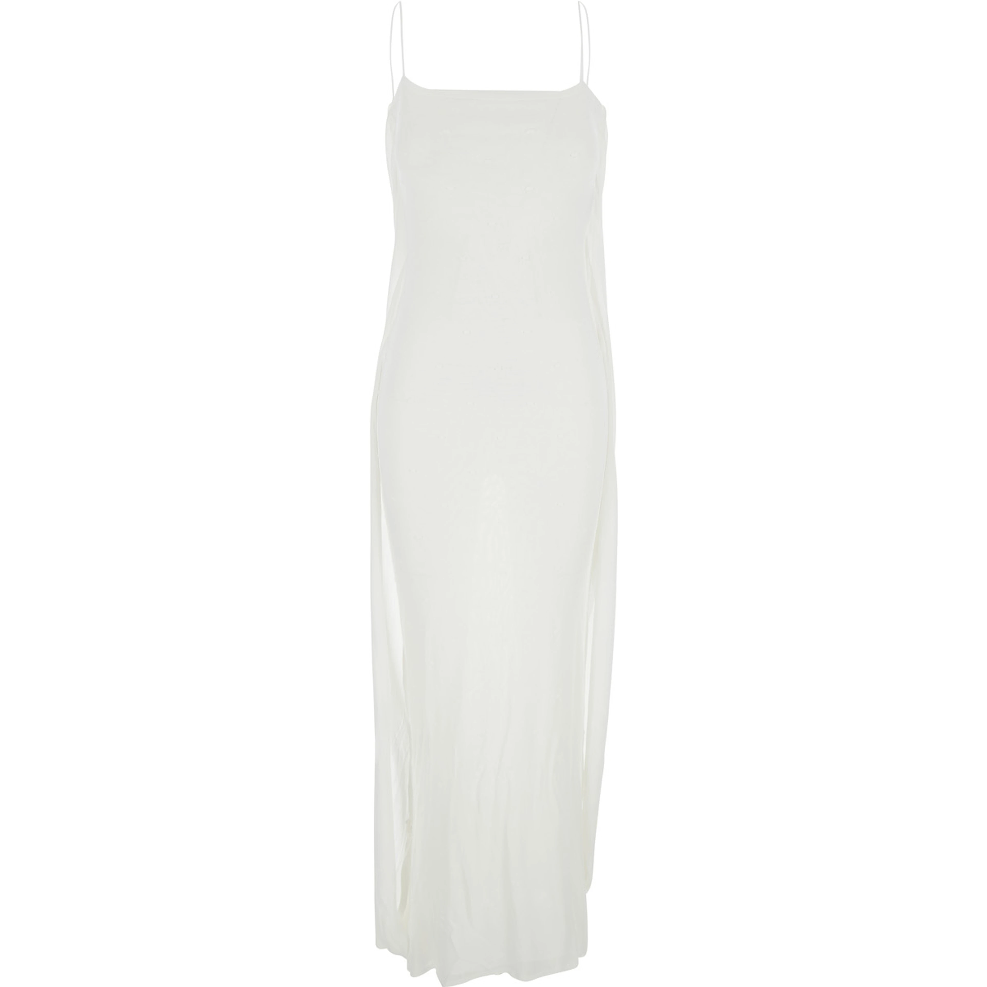 White Dress with Straight Neckline in Tech Fabric Woman