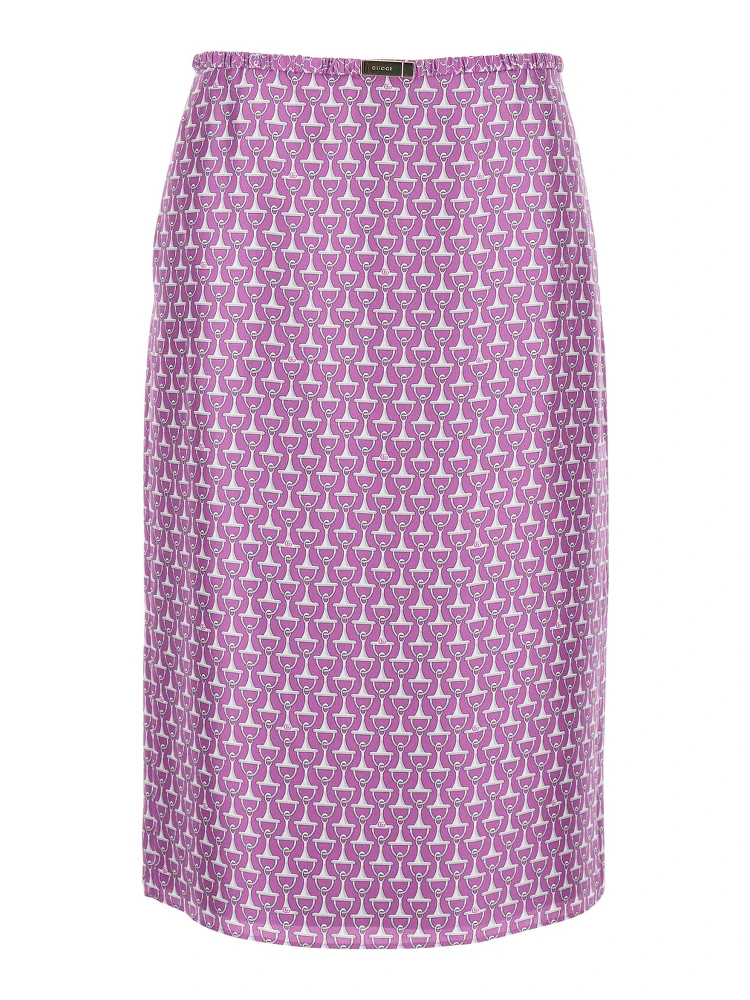 Purple Skirt with Front Logo Patch and All-Over Print for Women