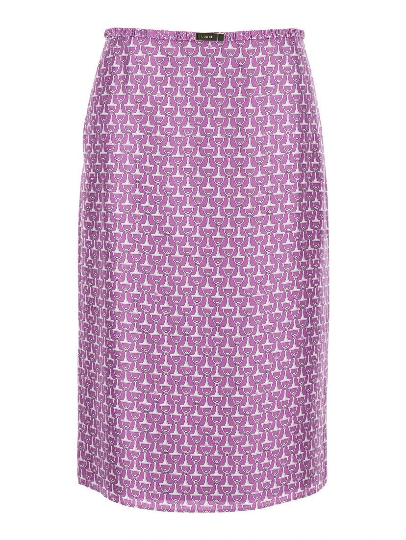 Purple Skirt with Front Logo Patch and All-Over Print for Women