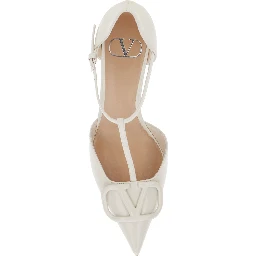 DOrsay White Pumps with VLogo on the Front and Medium Heel in Leather Woman