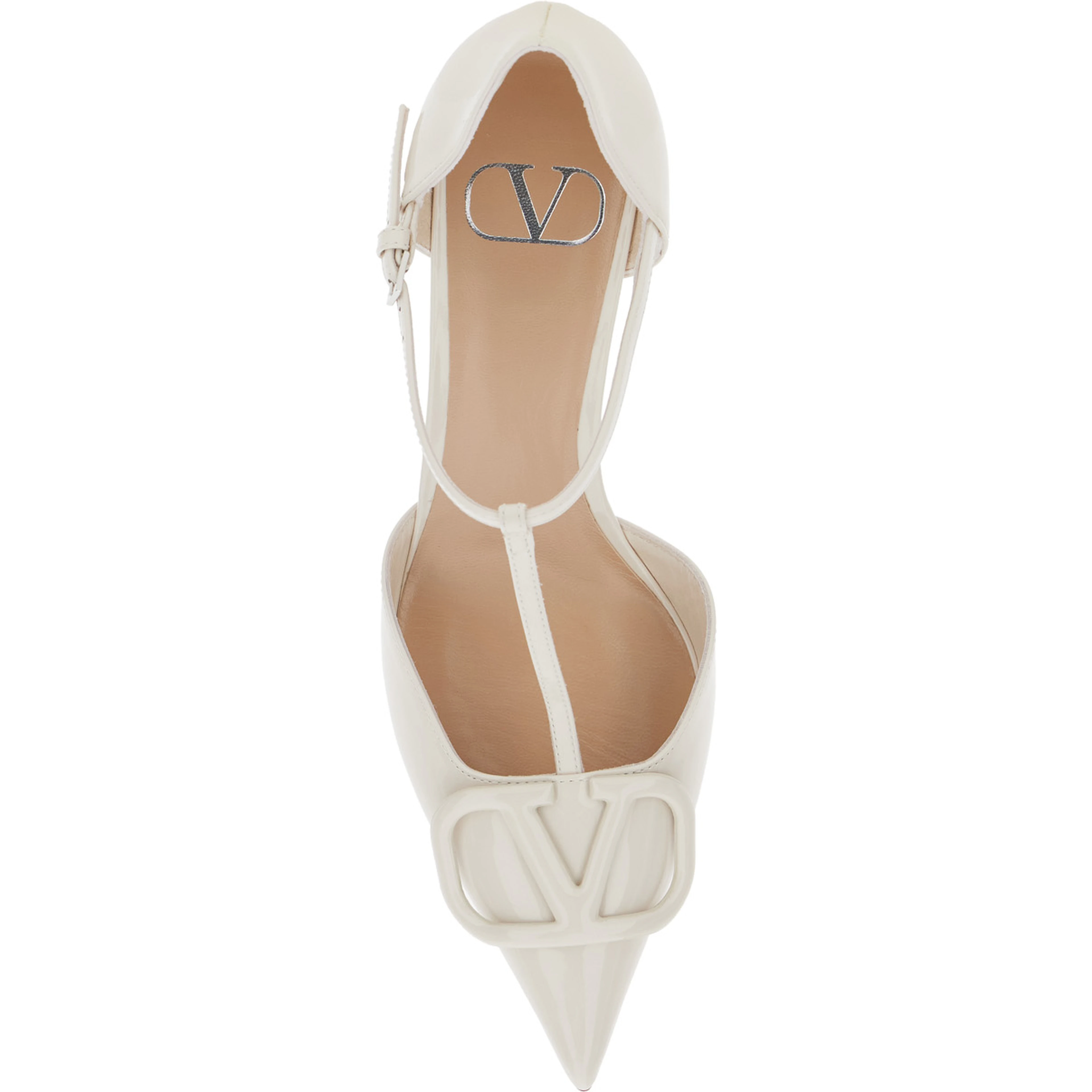 DOrsay White Pumps with VLogo on the Front and Medium Heel in Leather Woman