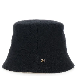Black Hat with GG Logo Plate on the Front in Cotton for Women