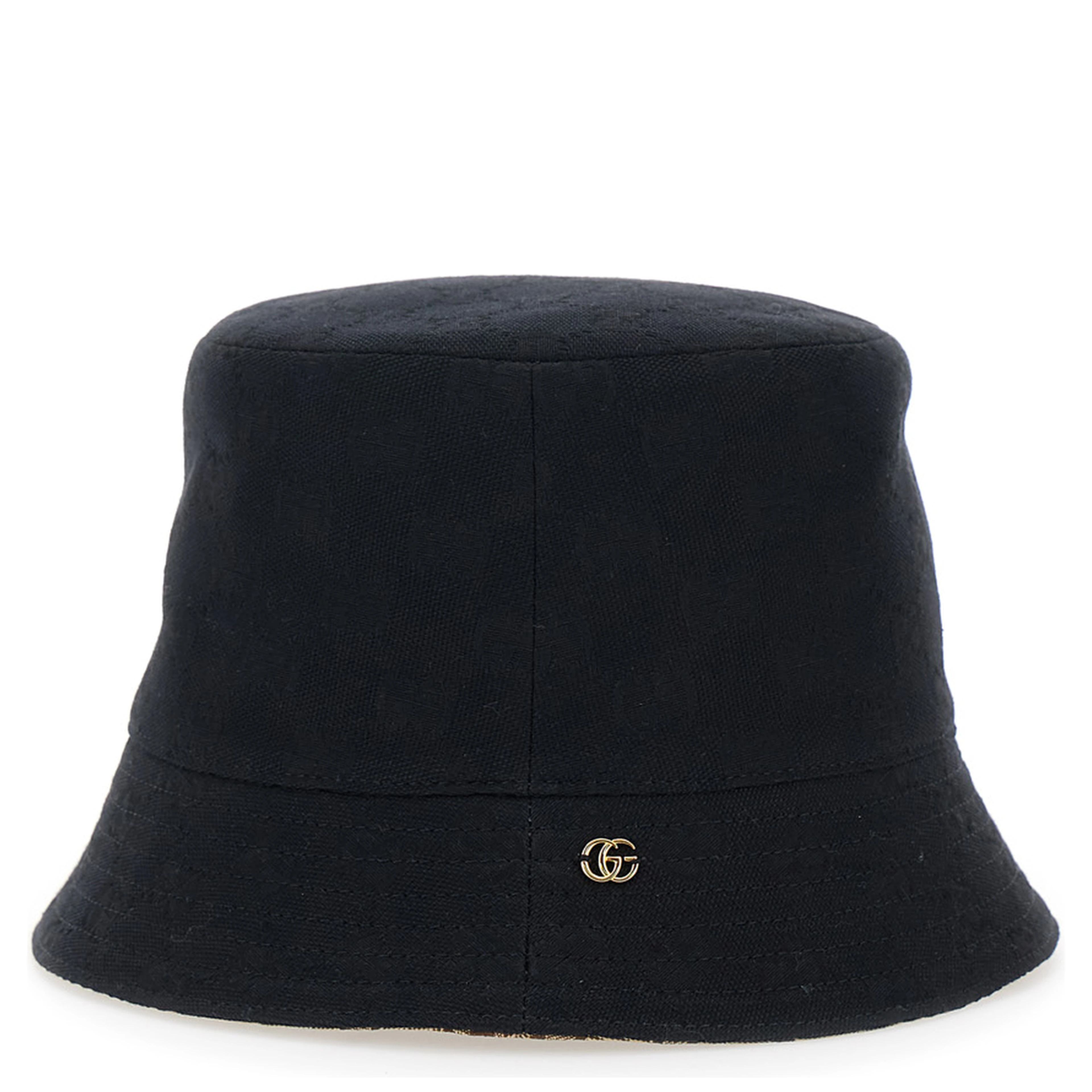 Black Hat with GG Logo Plate on the Front in Cotton for Women