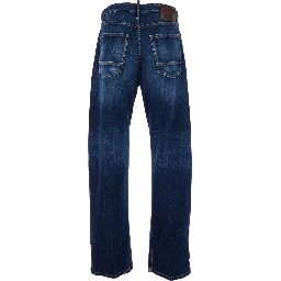 Blue jeans with five-pocket design and faded effect in denim for men
