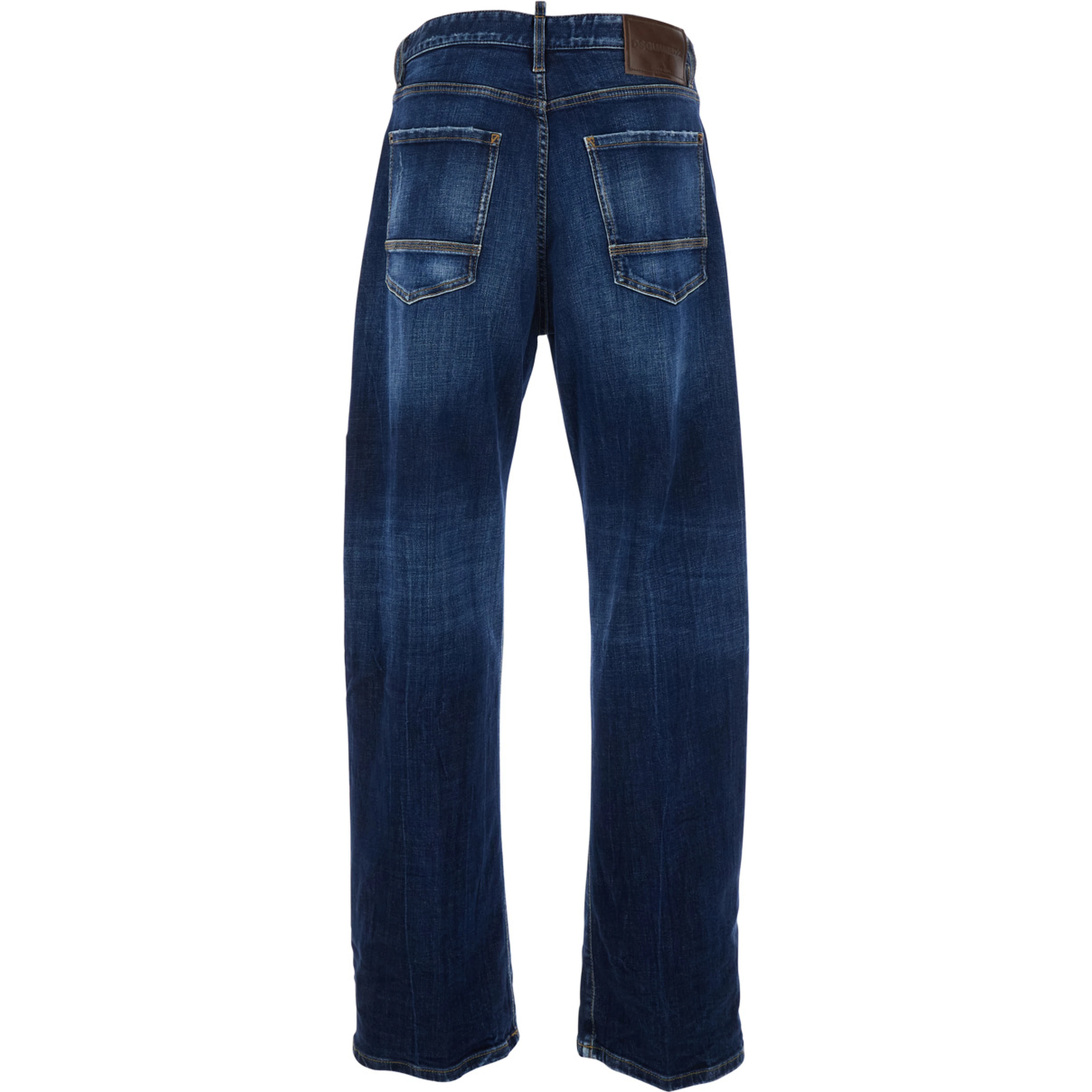 Blue jeans with five-pocket design and faded effect in denim for men