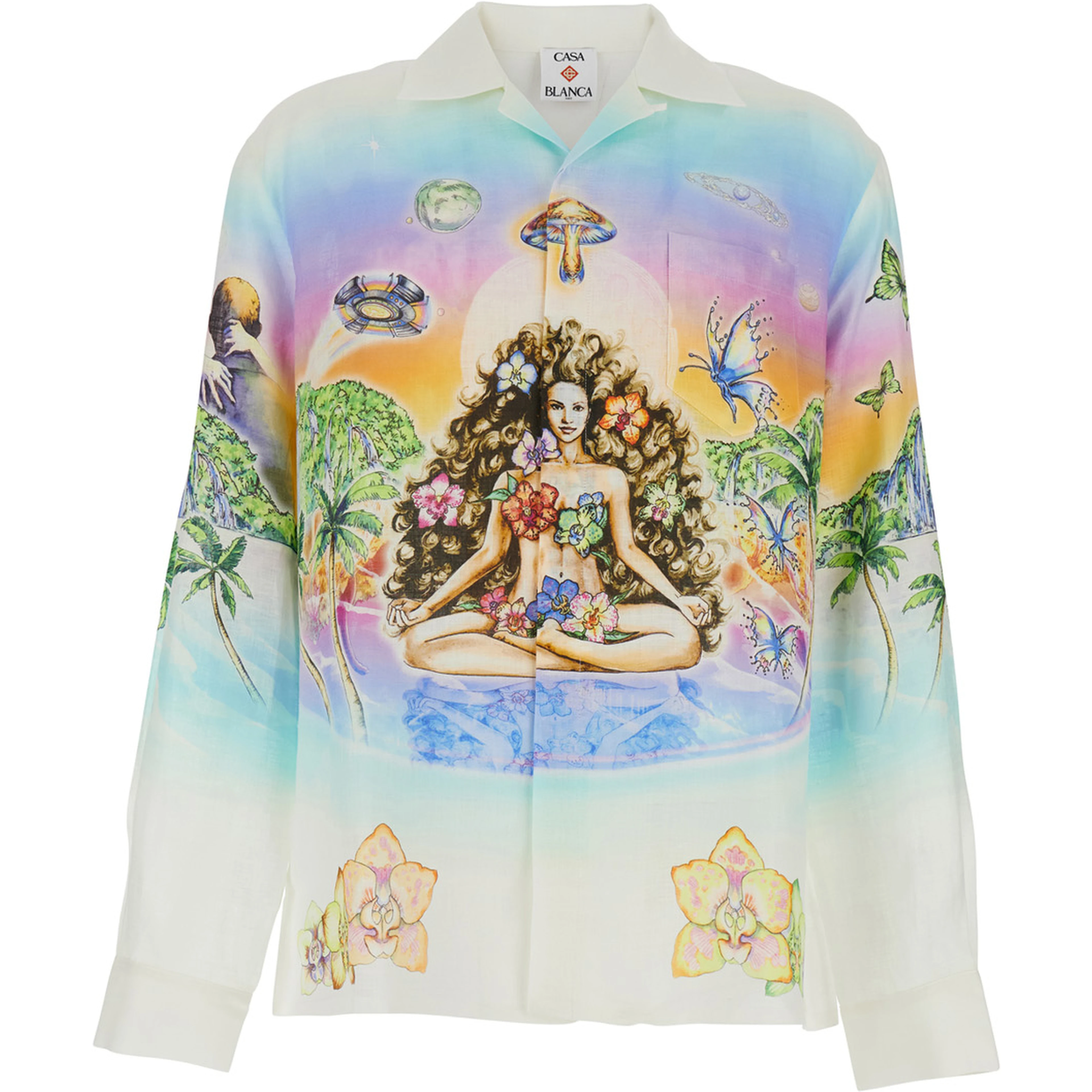 Innocence Multicolor Shirt with Cuban Collar and All-Over Print in Linen  Man