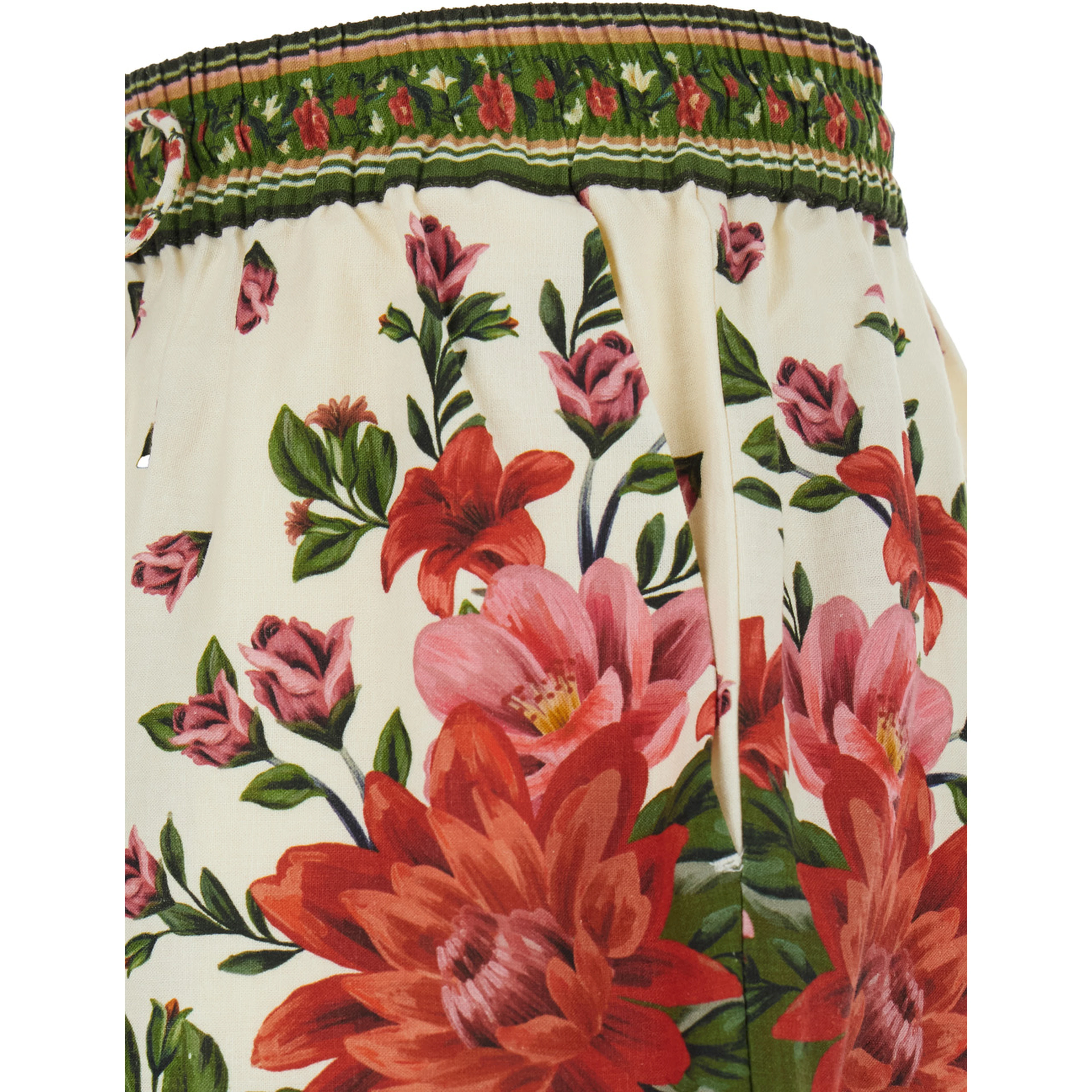Wonder Multicolor Shorts with Drawstring Elastic Waist and All-Over Floral Print in Linen Blend Woman