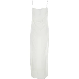 White Dress with Straight Neckline in Tech Fabric Woman