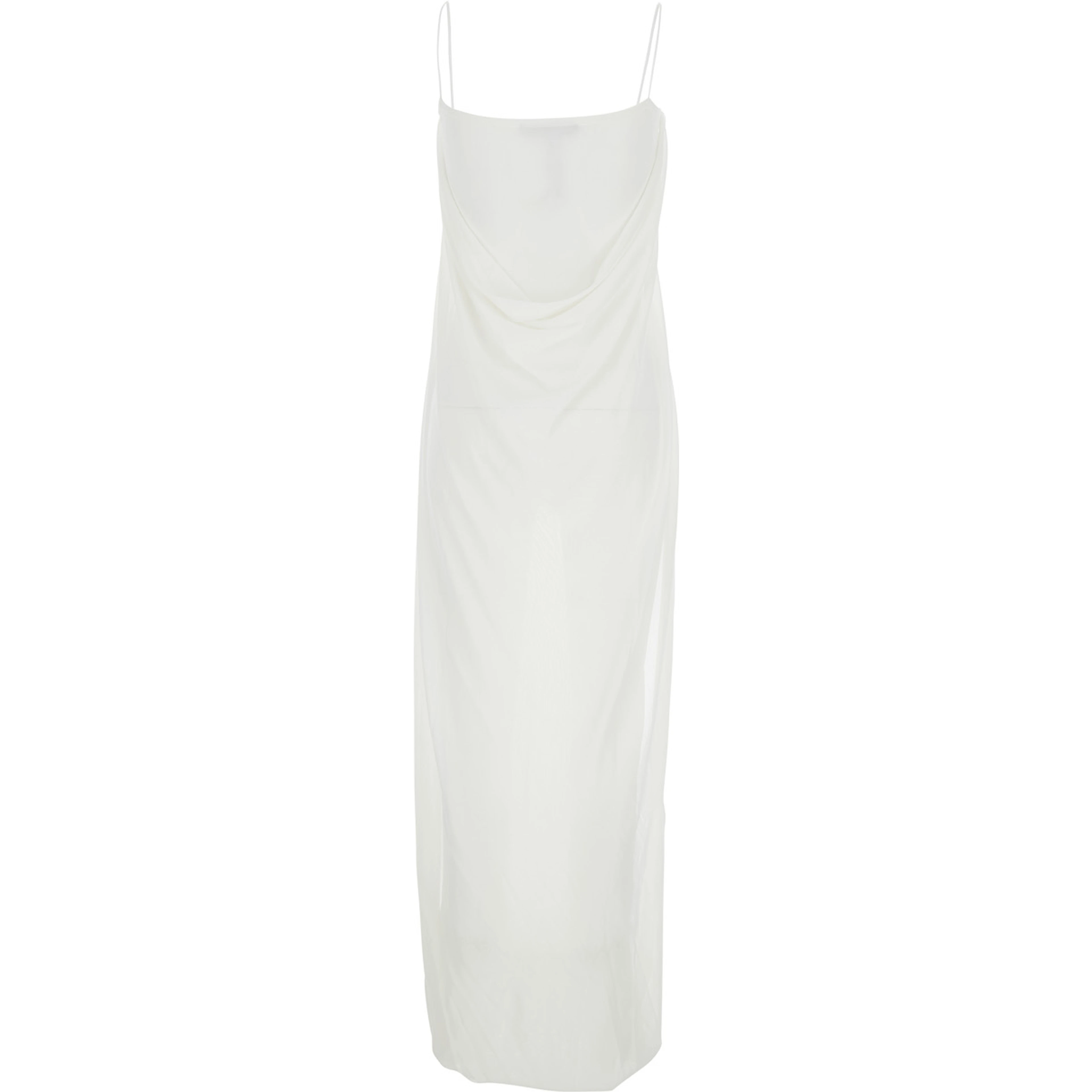 White Dress with Straight Neckline in Tech Fabric Woman