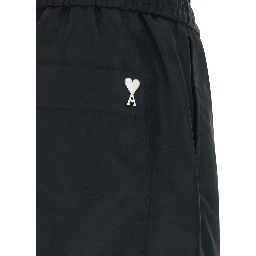 Black Shorts with Elastic Waist and AMI de Coeur Detail on the Back in Tech Fabric Man