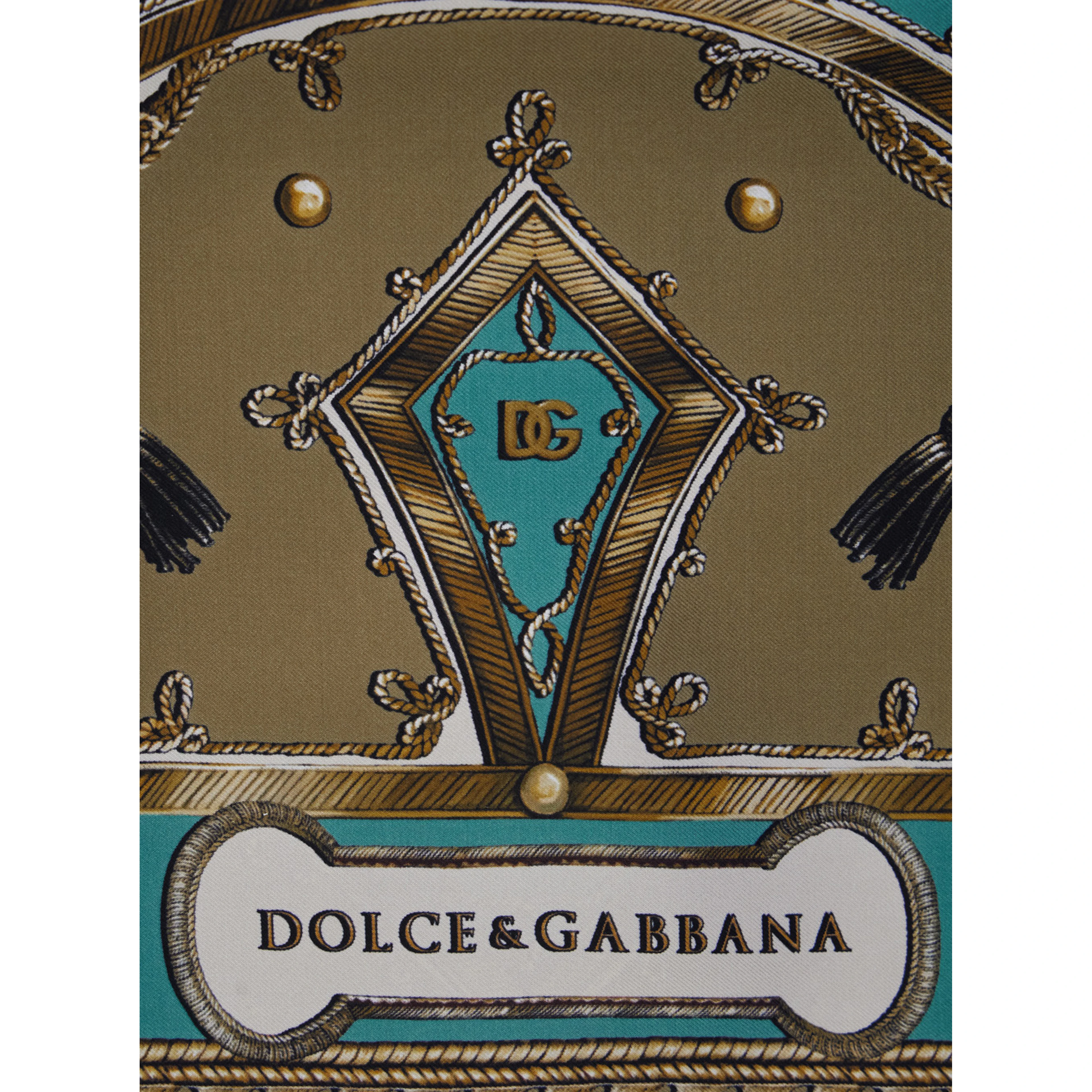Green Silk Scarf with All-Over Print and Logo Lettering on the Front for Men