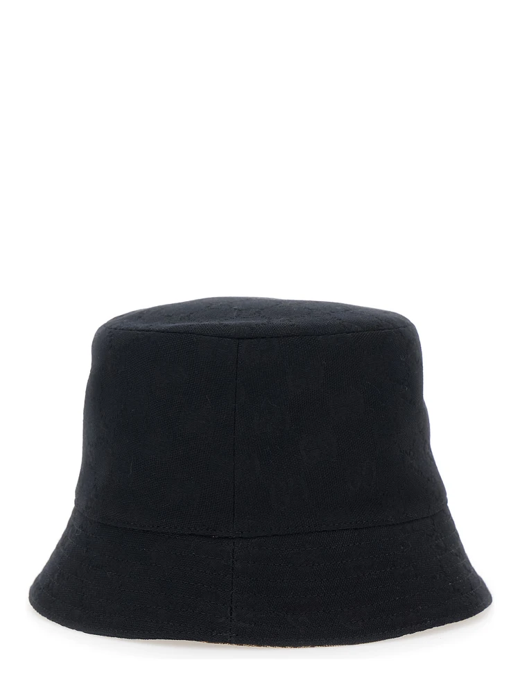 Black Hat with GG Logo Plate on the Front in Cotton for Women alternative