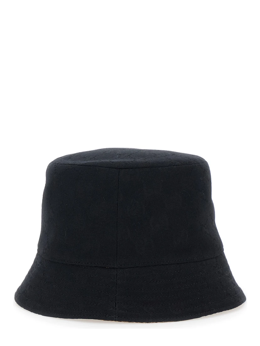 Black Hat with GG Logo Plate on the Front in Cotton for Women