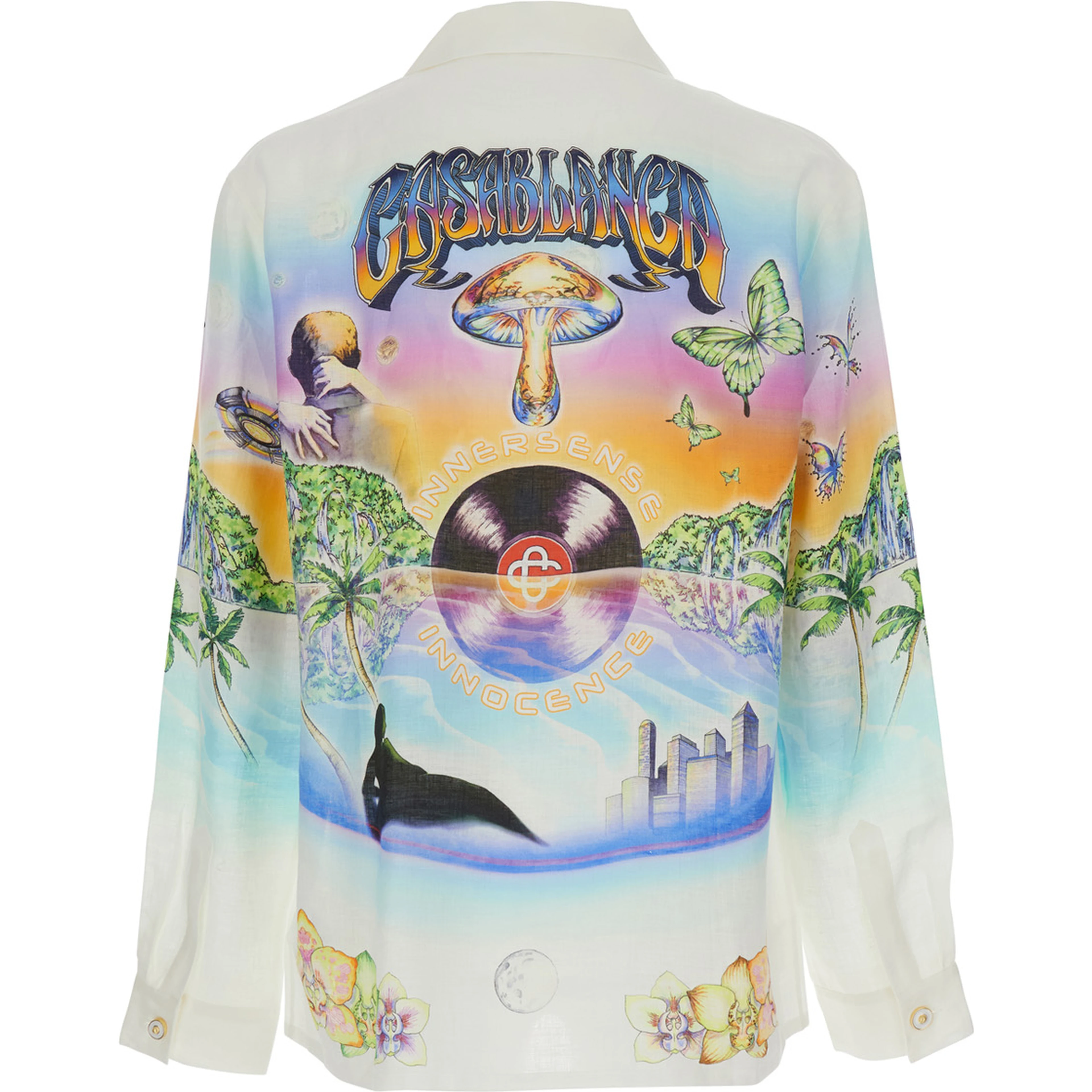 Innocence Multicolor Shirt with Cuban Collar and All-Over Print in Linen  Man