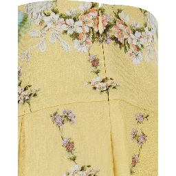 Multicolor Shorts with All-Over Floral Print and Crystal Embellishments in Linen and Silk Woman