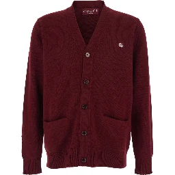 Bordeaux Cashmere Cardigan with V-Neck and GG Embroidery for Men