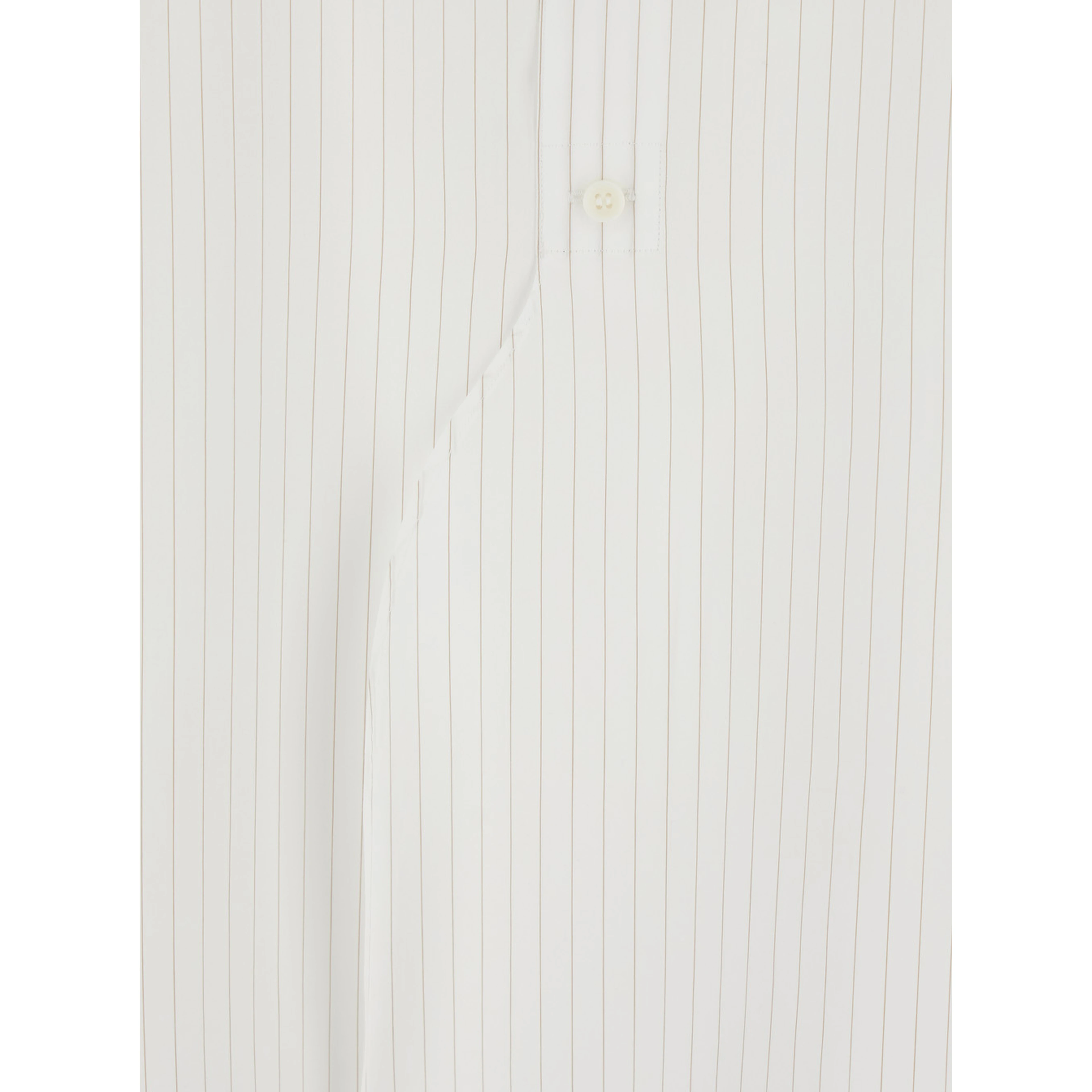 White Shirt with All-Over Stripe Motif and Asymmetrical Front Detail in Cotton Woman