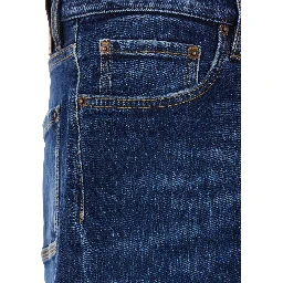 Blue jeans with five-pocket design and faded effect in denim for men