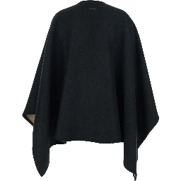Black Reversible Cape with Nadir Print and Logo Lettering on the Front in Cashmere and Wool for Women