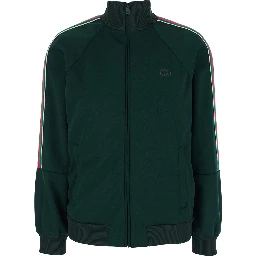 Green High Neck Sweatshirt with GG Embroidery on the Front and Web Motif on the Sleeves in Tech Fabric for Women