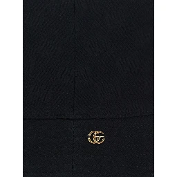 Black Hat with GG Logo Plate on the Front in Cotton for Women