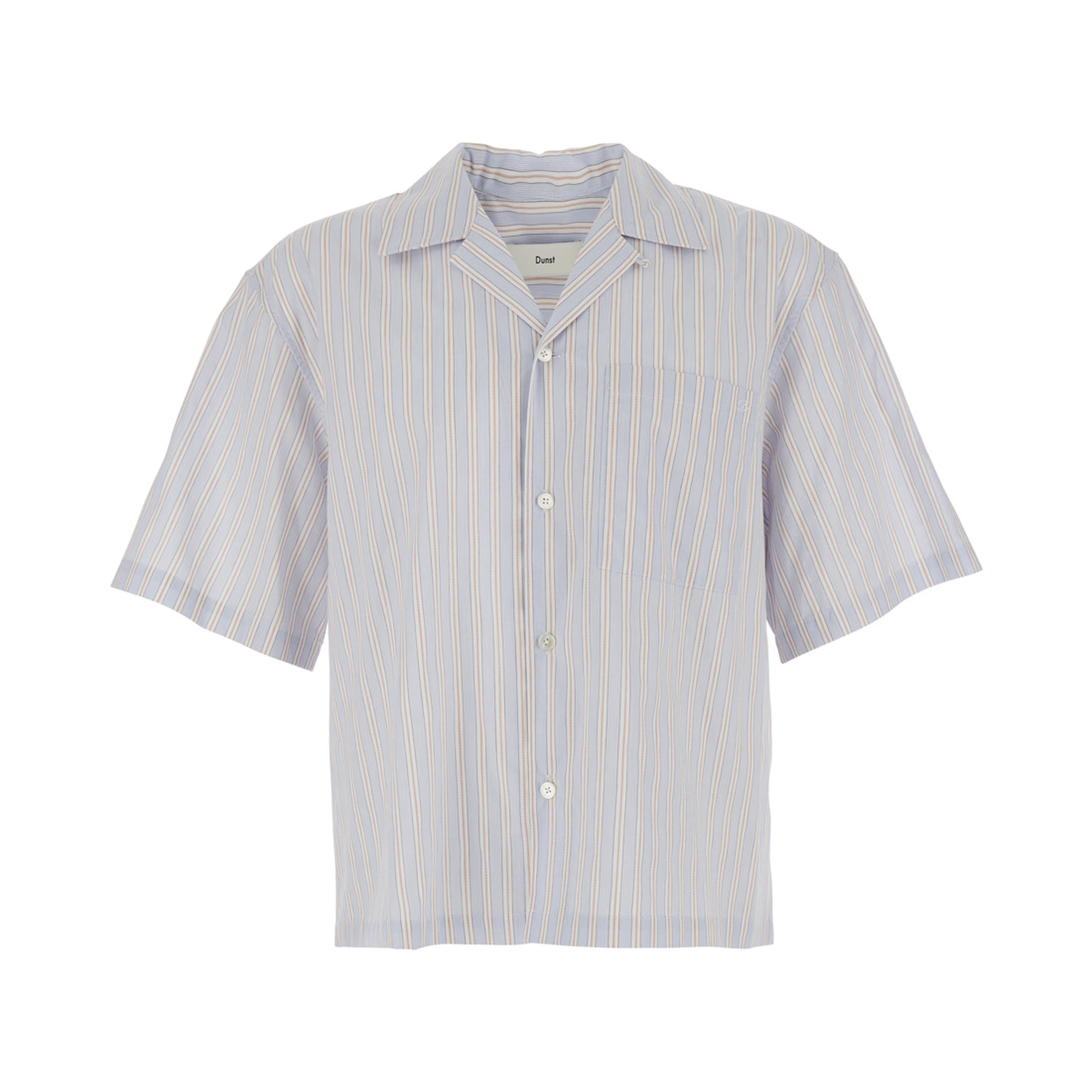 Beige Shirt with Open Collar and All-Over Striped Motif in Cotton for Men