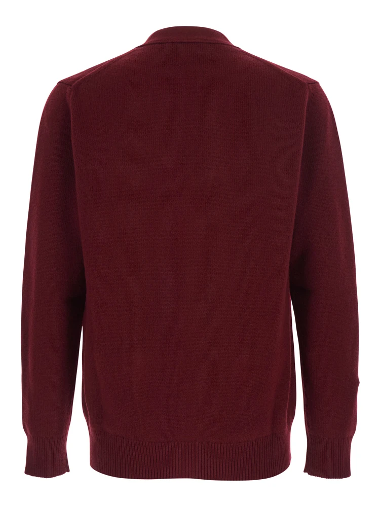 Bordeaux Cashmere Cardigan with V-Neck and GG Embroidery for Men alternative