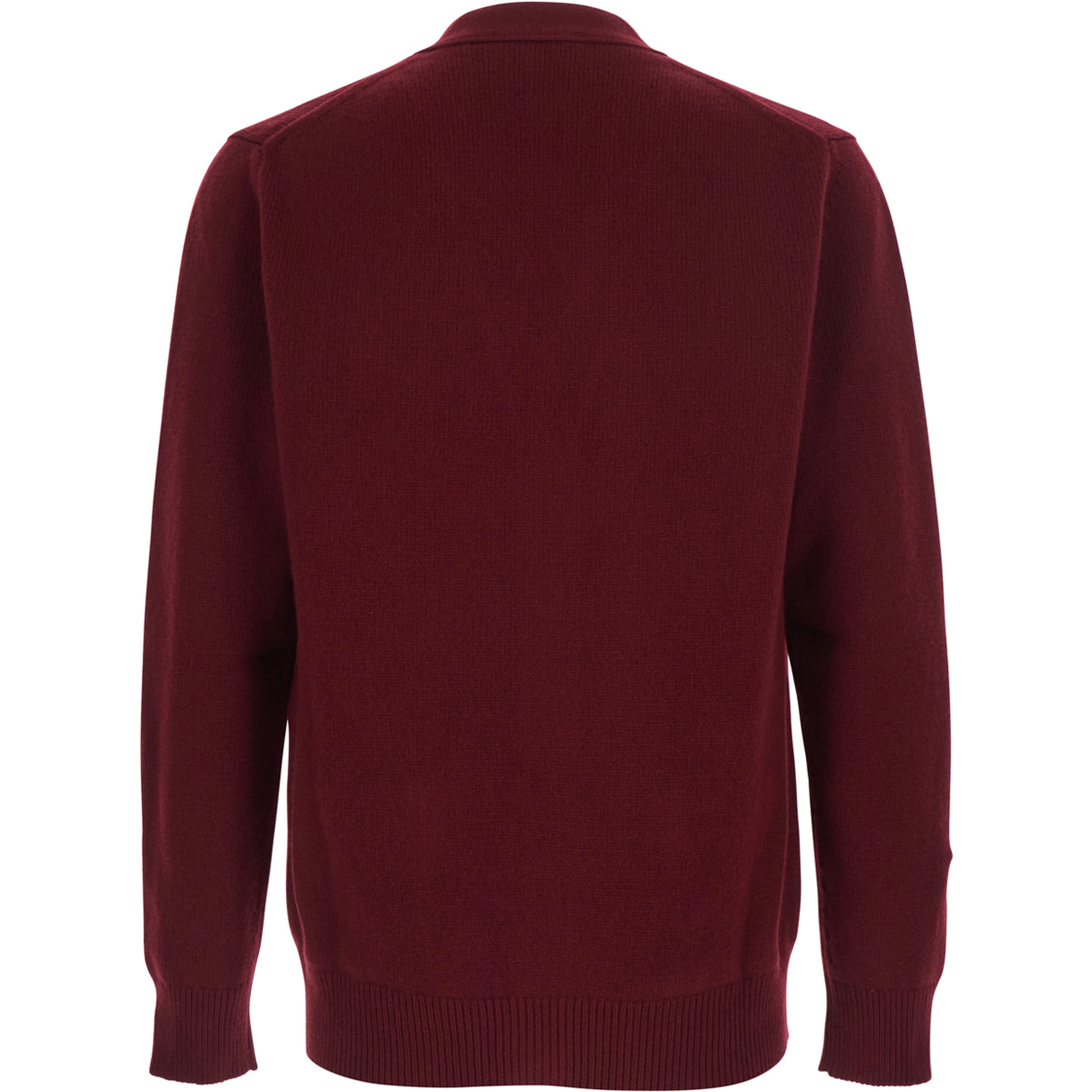 Bordeaux Cashmere Cardigan with V-Neck and GG Embroidery for Men