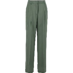 Green Panrts with Pences on the Front and Front Concealed Closure in Silk Blend Woman