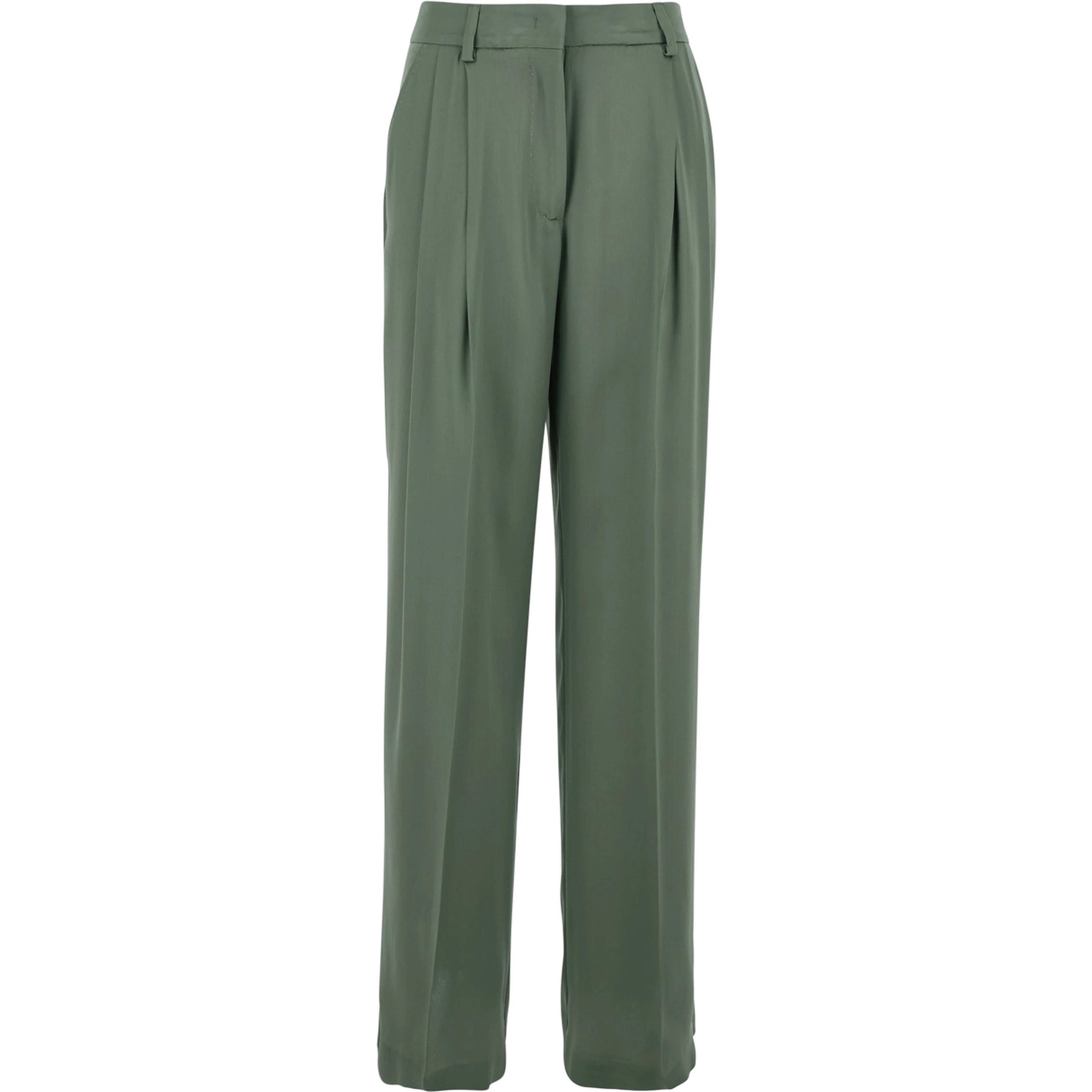 Green Panrts with Pences on the Front and Front Concealed Closure in Silk Blend Woman