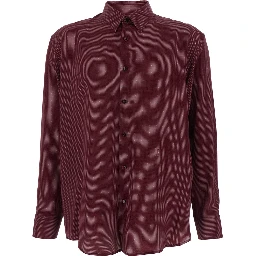 bordeaux long-sleeved Shirt with classic collar and micro polka dot pattern in silk for men