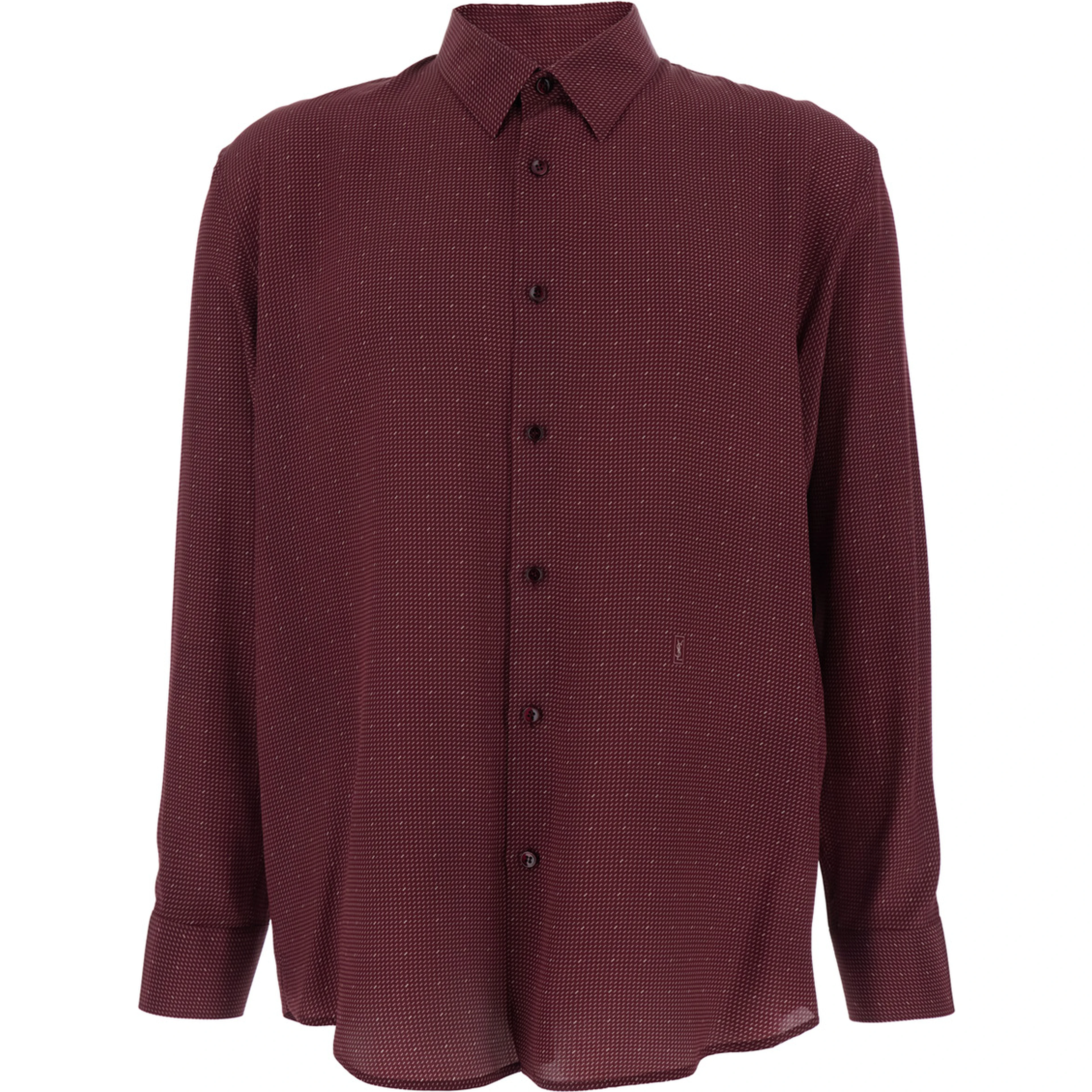 bordeaux long-sleeved Shirt with classic collar and micro polka dot pattern in silk for men