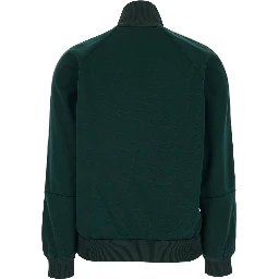 Green High Neck Sweatshirt with GG Embroidery on the Front and Web Motif on the Sleeves in Tech Fabric for Women