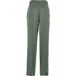 Green Panrts with Pences on the Front and Front Concealed Closure in Silk Blend Woman
