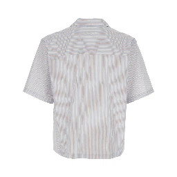 Beige Shirt with Open Collar and All-Over Striped Motif in Cotton for Men
