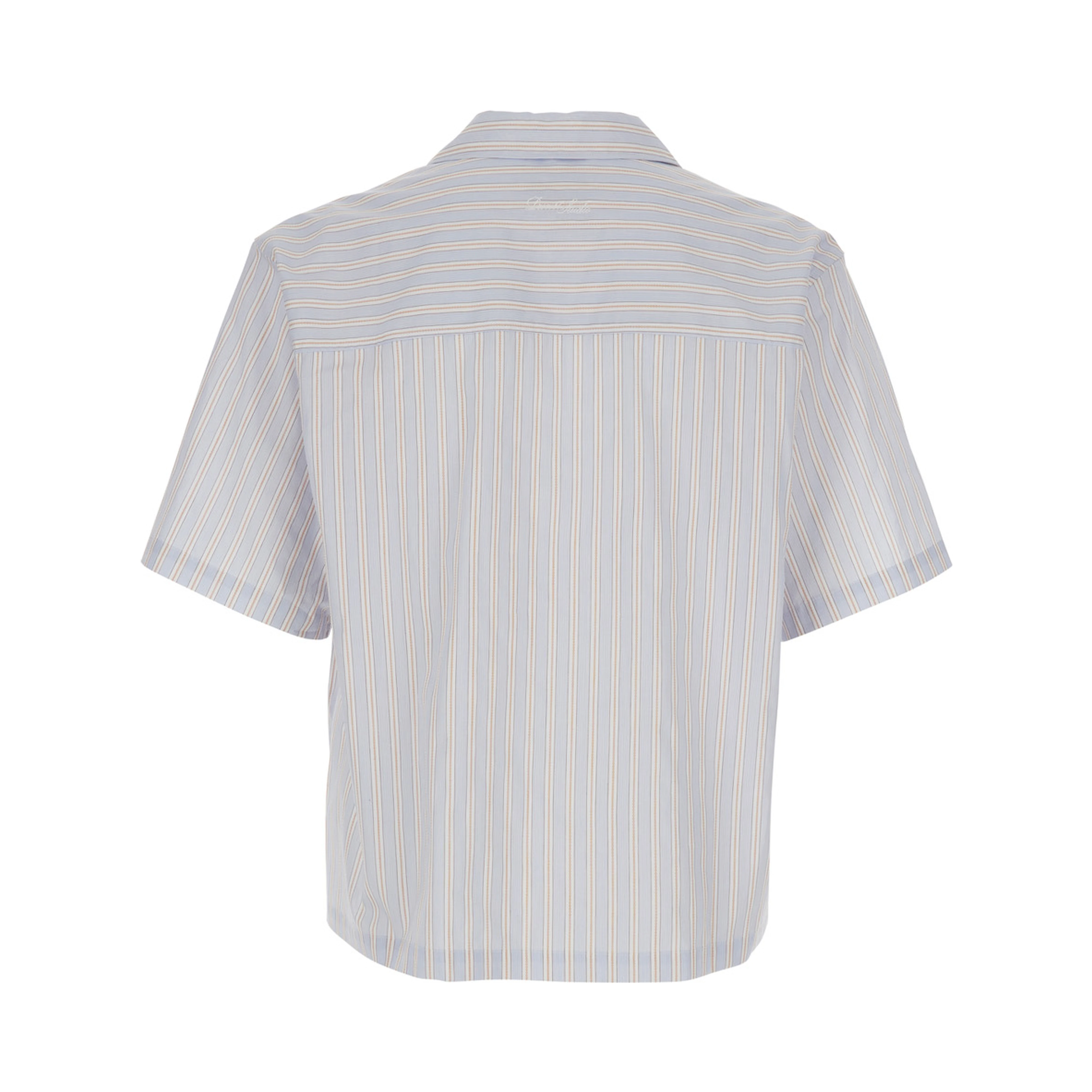 Beige Shirt with Open Collar and All-Over Striped Motif in Cotton for Men