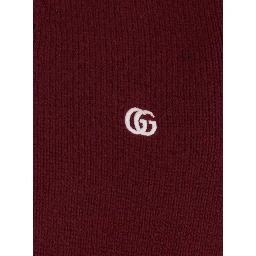 Bordeaux Cashmere Cardigan with V-Neck and GG Embroidery for Men