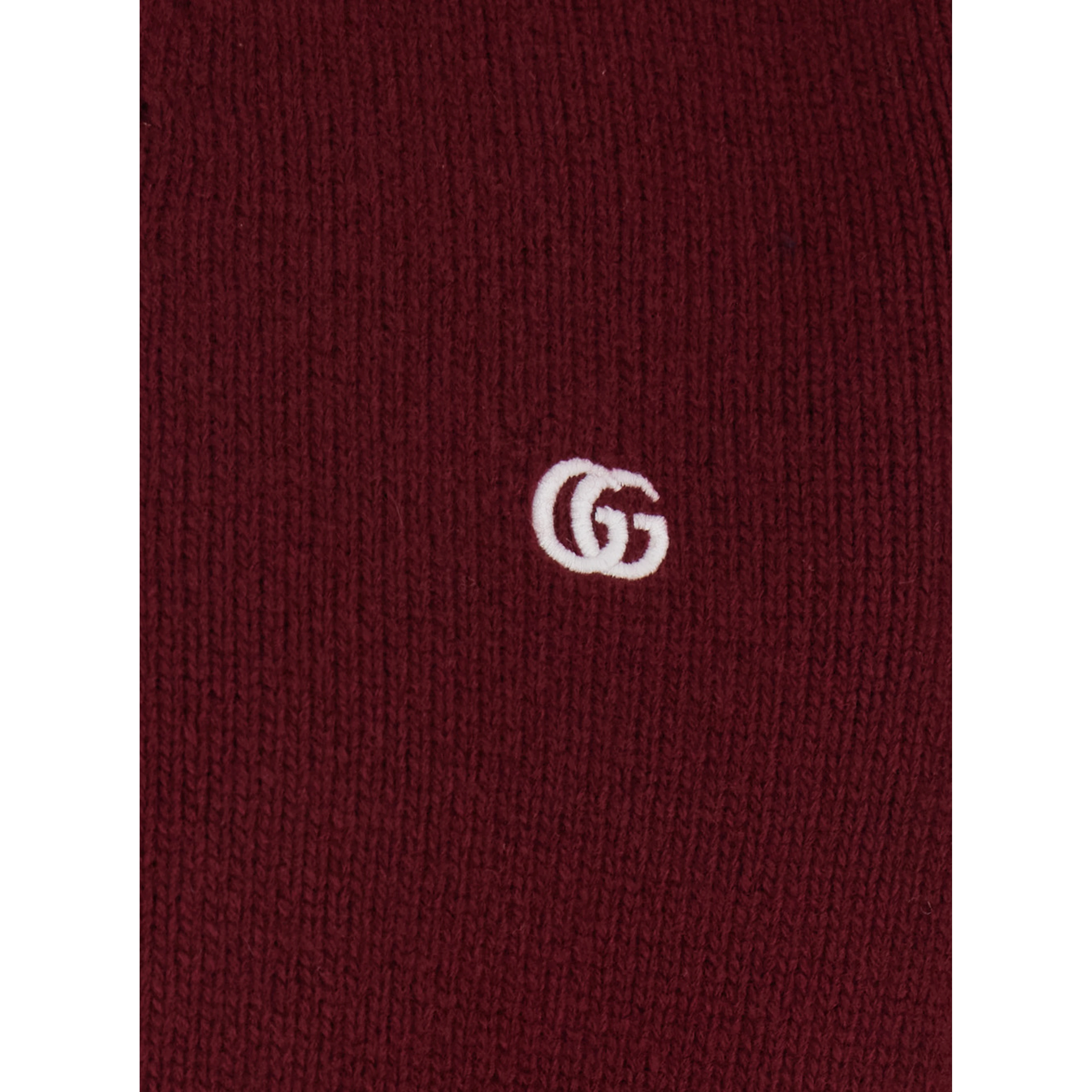 Bordeaux Cashmere Cardigan with V-Neck and GG Embroidery for Men