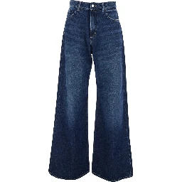 Blue Jeans with Wide Leg and Logo Patch on the Rear in Denim Woman