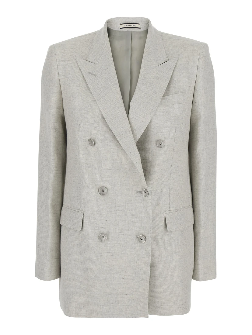 JASMINE SILK WOOL Jacket with Collar and Front Closure in White Women