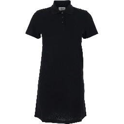 Black Cotton Embroidered Pique Polo Dress