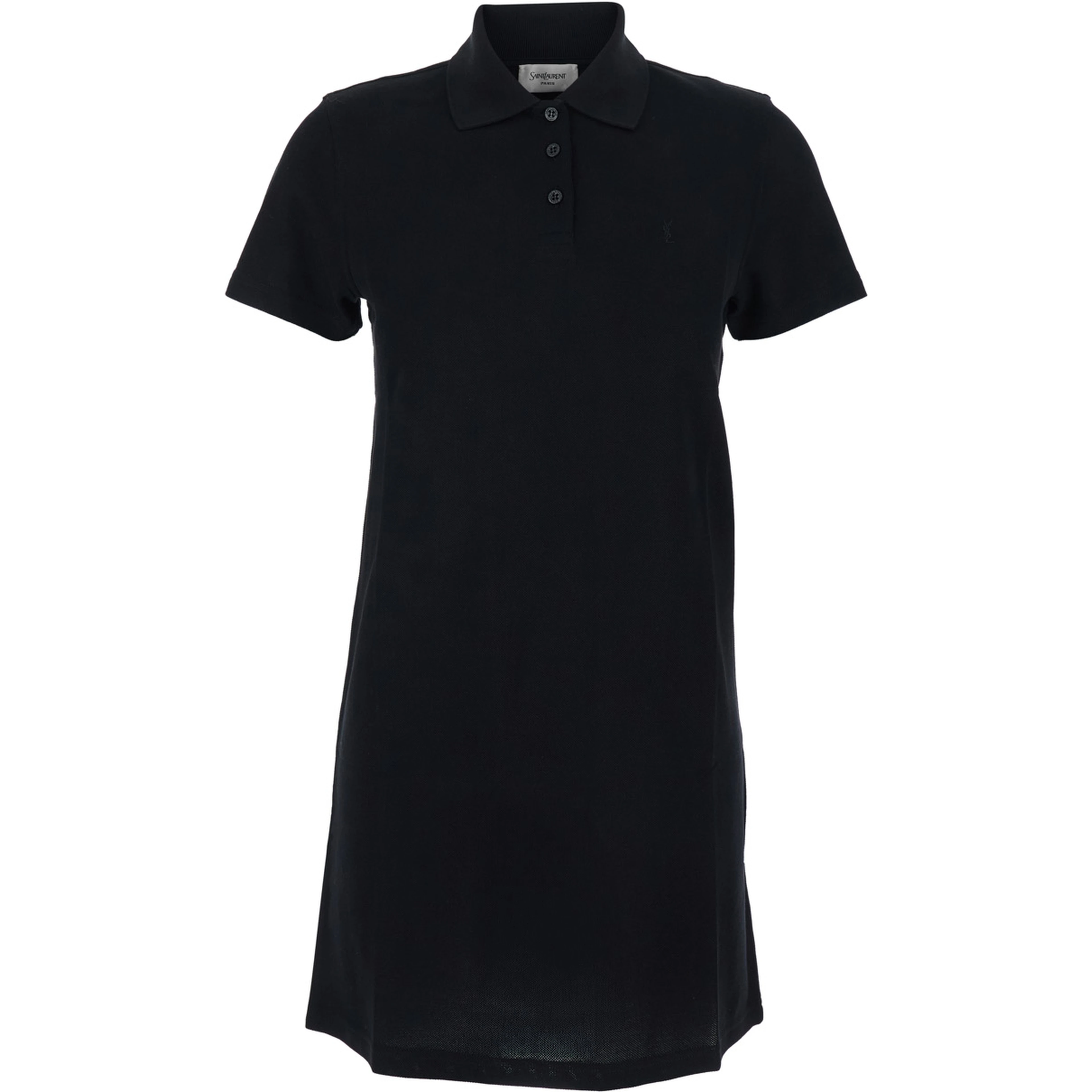 Black Cotton Embroidered Pique Polo Dress