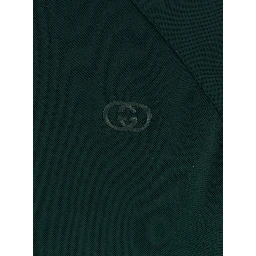 Green High Neck Sweatshirt with GG Embroidery on the Front and Web Motif on the Sleeves in Tech Fabric for Women