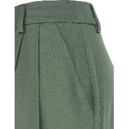 Green Panrts with Pences on the Front and Front Concealed Closure in Silk Blend Woman