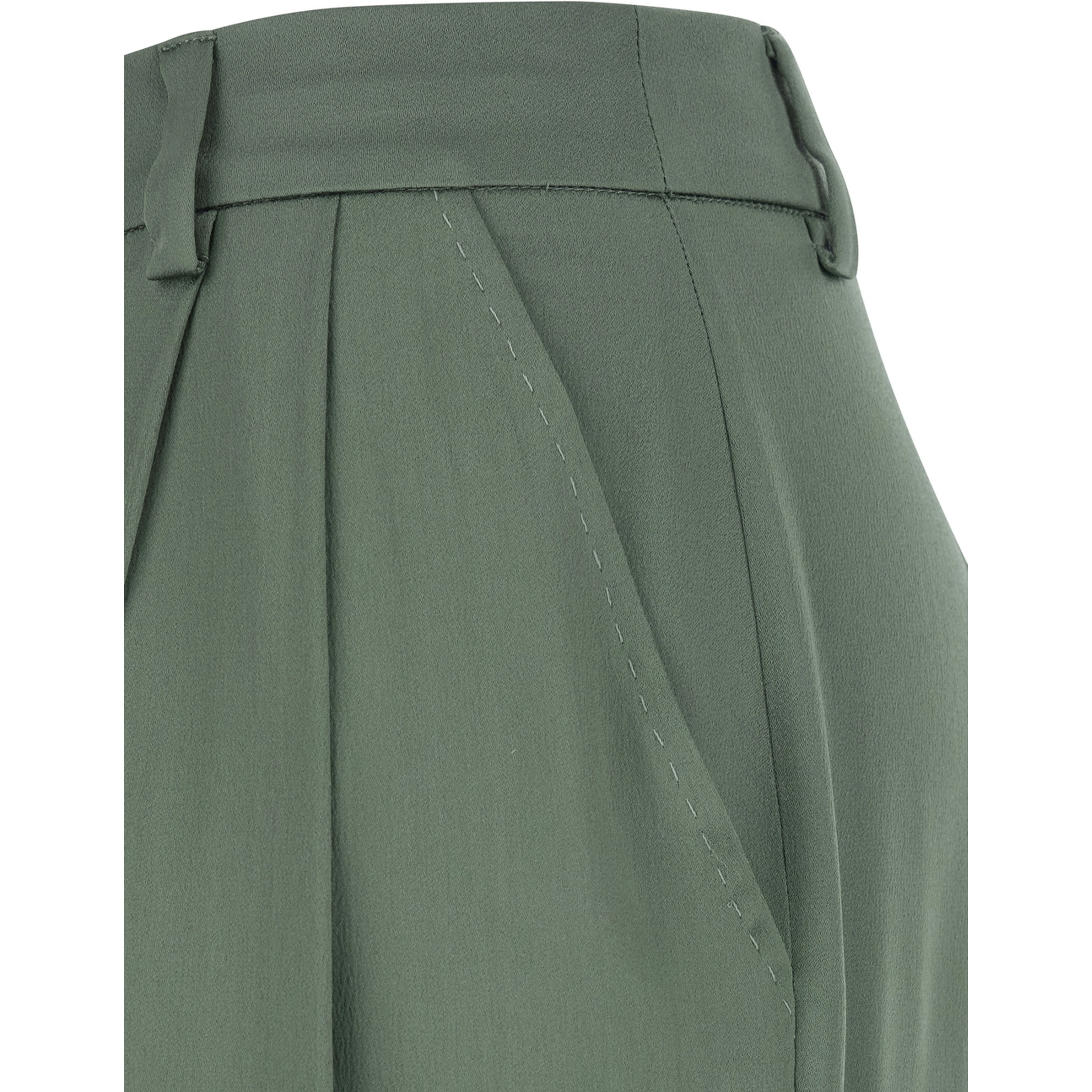 Green Panrts with Pences on the Front and Front Concealed Closure in Silk Blend Woman